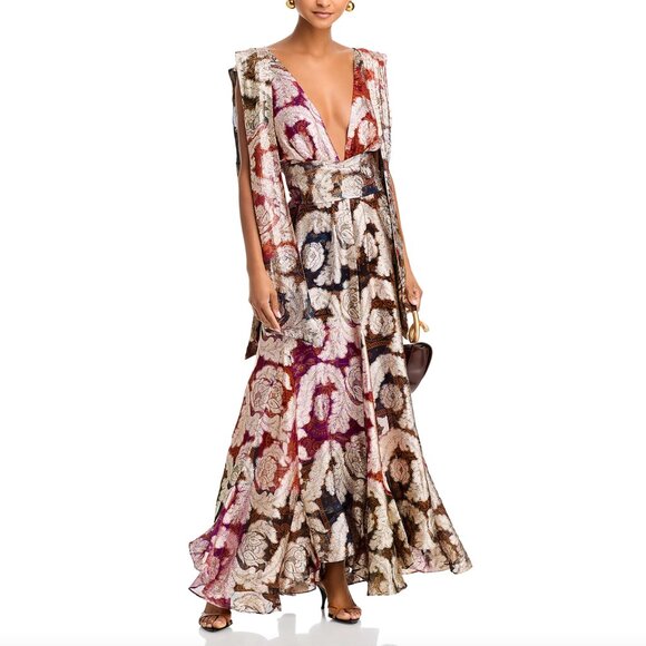 FARM Rio Metallic Plunging V-neck Maxi Dress, Red/Gold/Black, Size XL, NWT 🇧🇷 - Picture 2 of 16